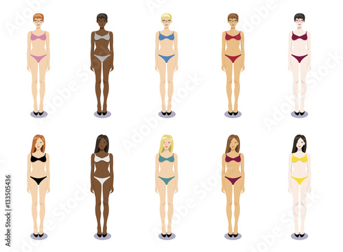 Vector set illustration of bikini women standing