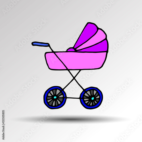 stroller, baby, illustration, vector, carriage, child, icon