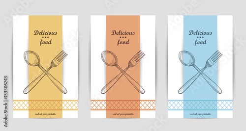 universal set of vector cards with a fork and spoon. banners illustration