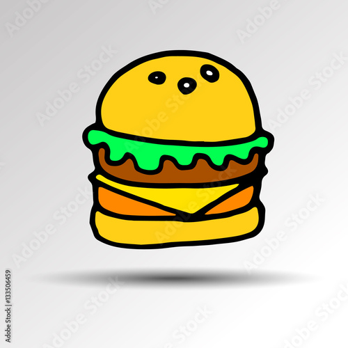 vector, beef, illustration, hamburger, sandwich, cheese, cheeseburger