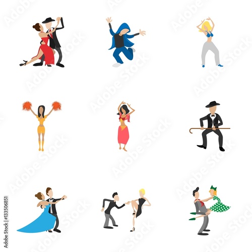 Dancing people icons set  cartoon style