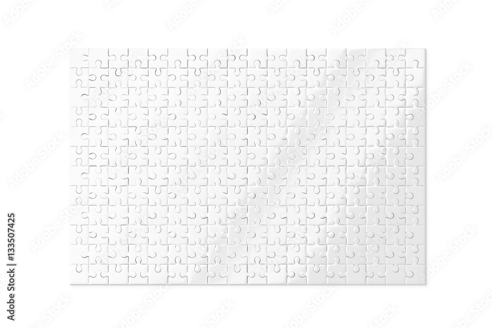 Blank white puzzles game mockup isolated, 3d rendering. Clear jigsaw pieces  connected together, design mock up. Big board toy template. Stock  Illustration | Adobe Stock