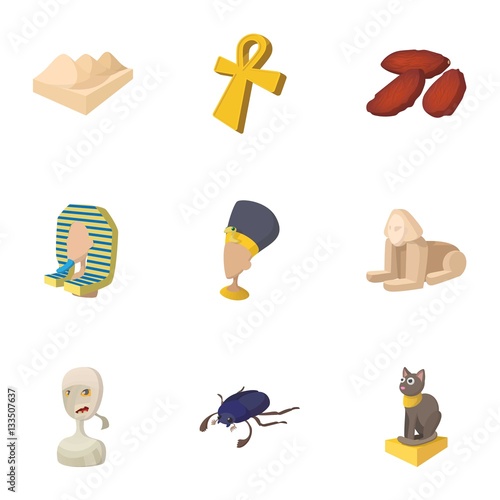 Stay in Egypt icons set, cartoon style