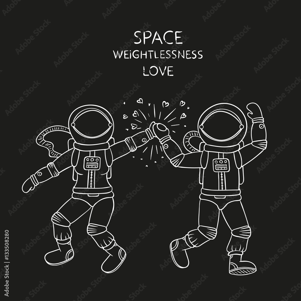 Astronauts in love. Cosmic illustration.