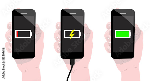 person who is charging his smartphone in hand