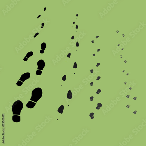 Traces of the family: father, mother, child, cat. Vector gray colors