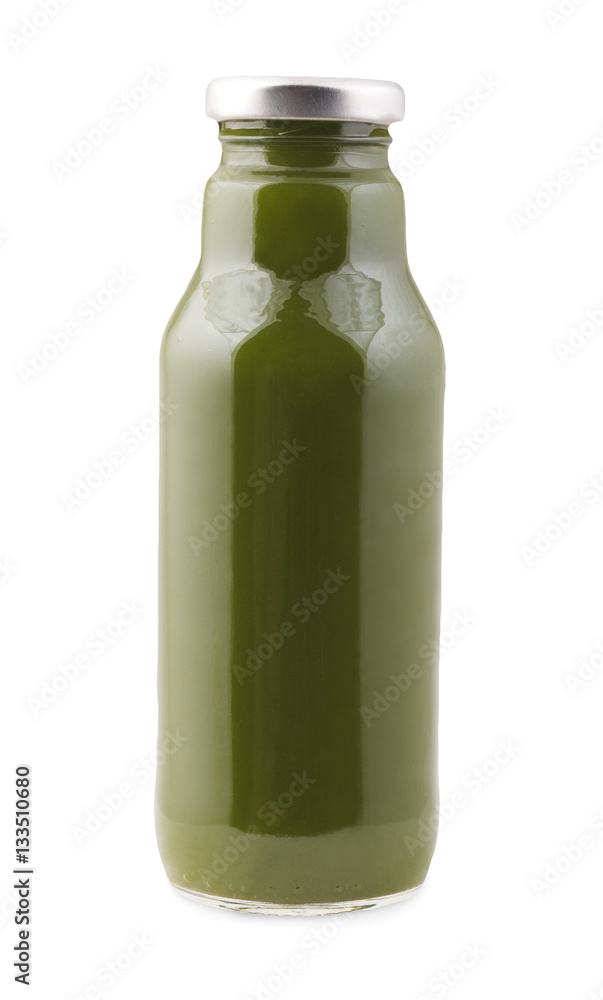 Avocado and spinach smoothie juice bottle isolated on white background Avocado and spinach smoothie juice bottle isolated on white background