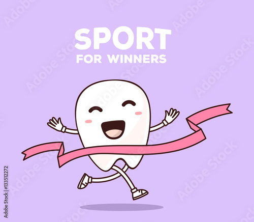 Vector illustration of smile white tooth running through the tap