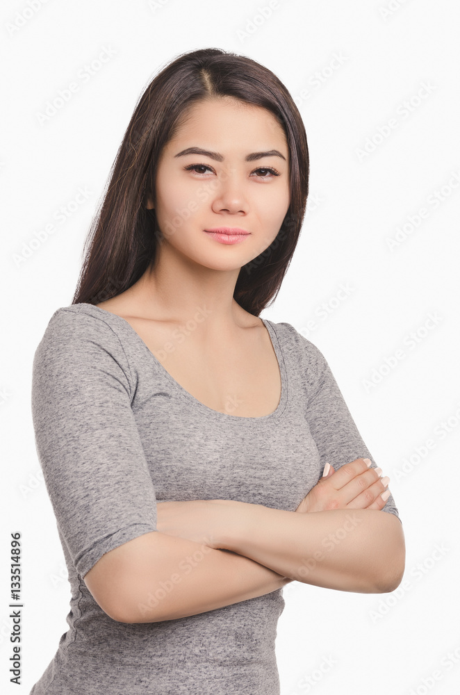 Casual Asian girl portrait. Beautiful woman looking ahead. Casual Asian girl portrait. Beautiful woman looking ahead.