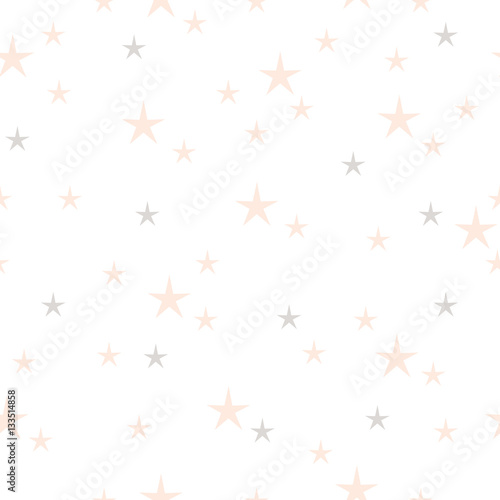 Hand drawn stars seamless pattern. Pink and gray color on a white background. Different size. Irregular.