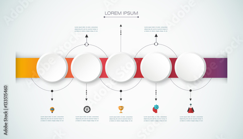 Vector infographics timeline design template with 3D paper label, integrated circles background. Blank space for content, business, infographic, diagram, flowchart, diagram, time line or steps process