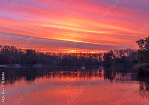 warm sunset on a small lake