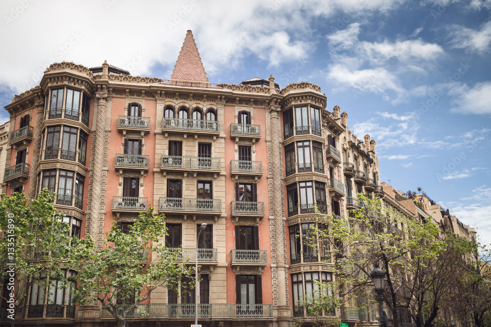 BARCELONA, SPAIN - APRIL 21, 2016: Architecture of Barcelona. Tr