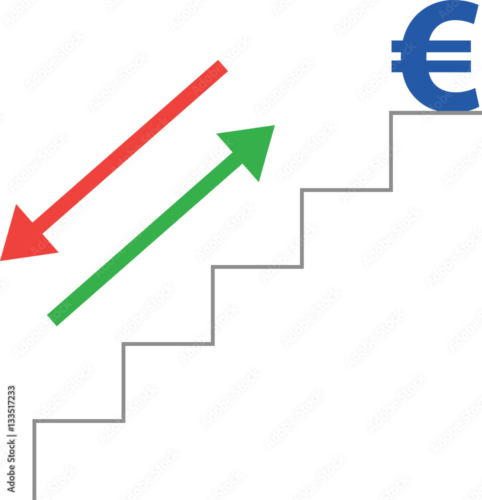 Stairs with euro and arrows moving down and up