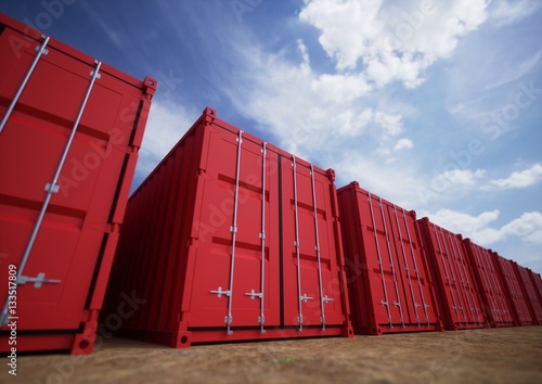 Red cargo containers in the row