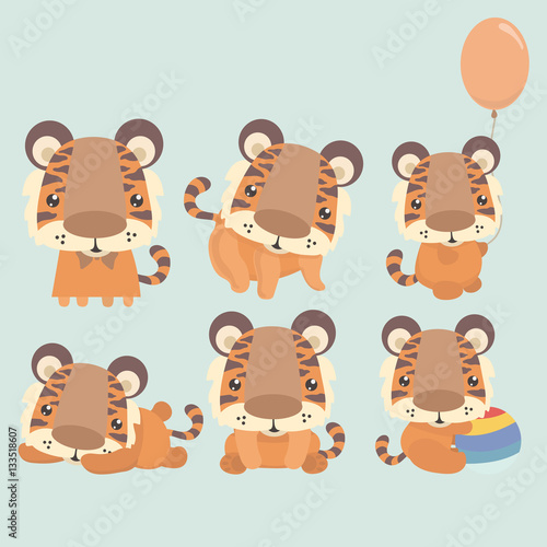 Fototapeta Naklejka Na Ścianę i Meble -  Illustration of a tiger with different poses.