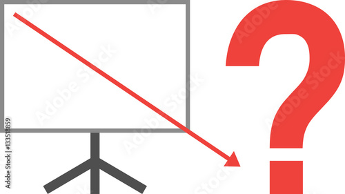 Board with question mark and arrow way down