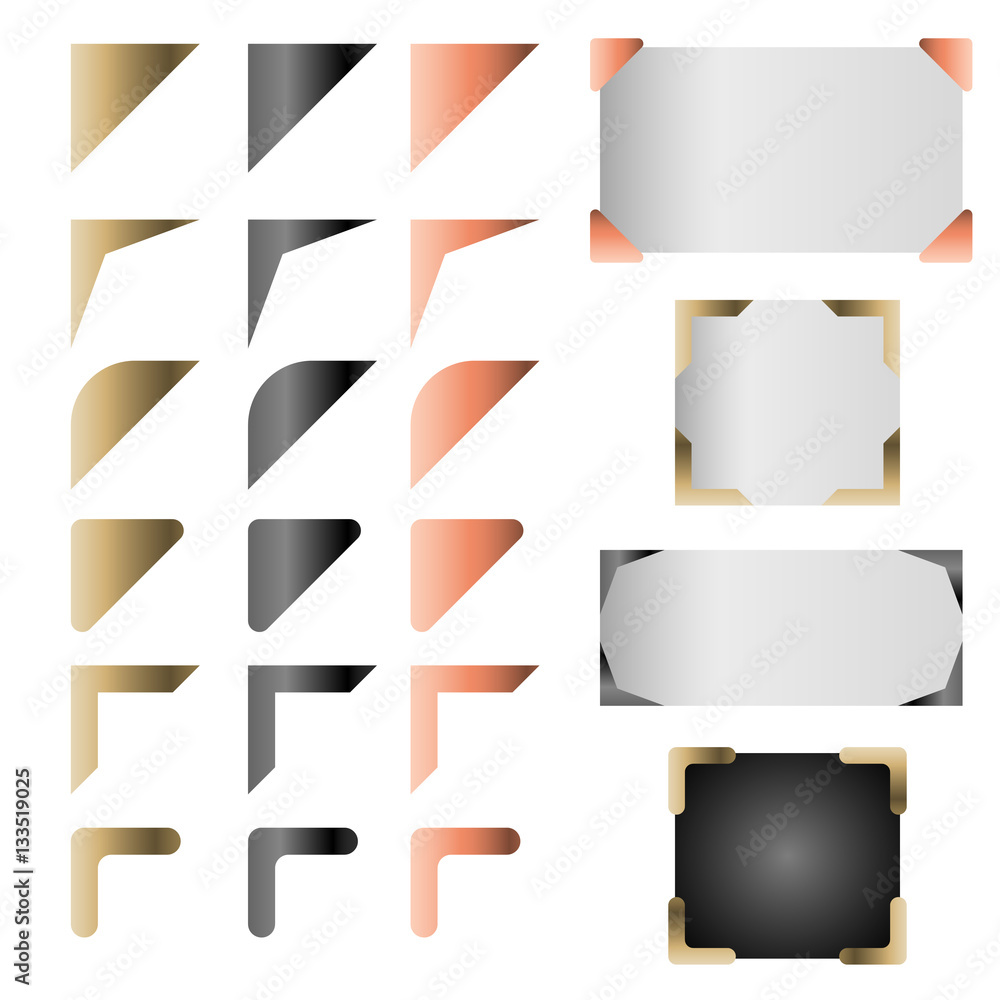 Metallic frame corners vector set. Metallic frame corners vector set.