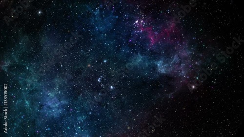 Blue stars and nebulae fly through photo