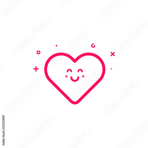 Vector illustration of pink icon in flat line style. Linear cute and happy heart. Graphic design concept of valentin day sign. Outline isolated object.