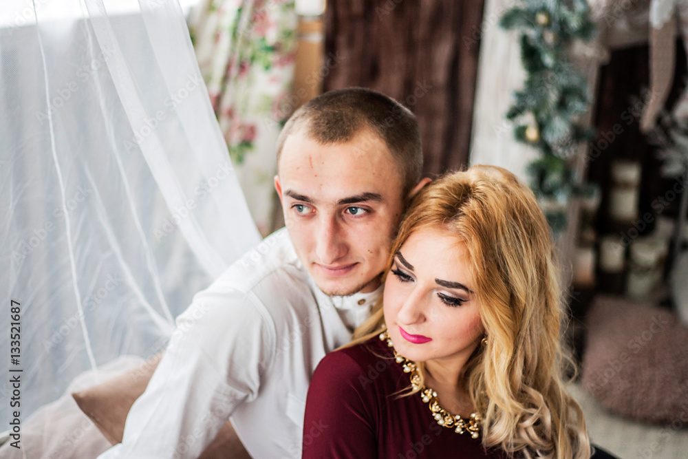 Fototapeta premium Sweet couple basked in bed