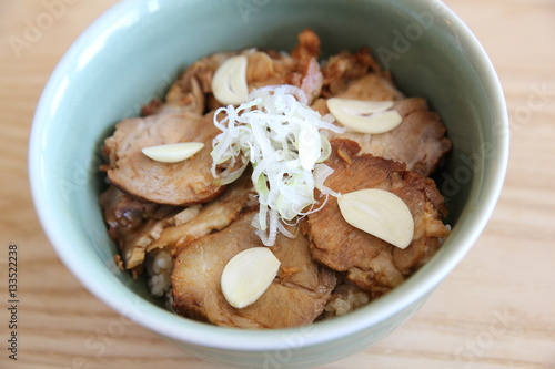 Chashu don , sliced pork with rice Japanese food