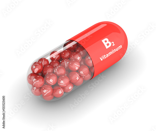 Fotografi 3d rendering of B2 vitamin pill