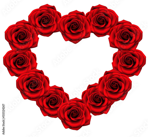 Love frame with red roses. Vector floral heart