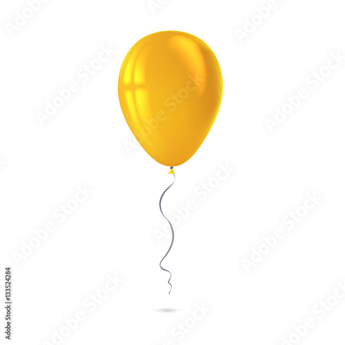 Inflatable air flying balloon isolated on white background. Close-up look at yellow balloon with reflects. Realistic 3D vector illustration