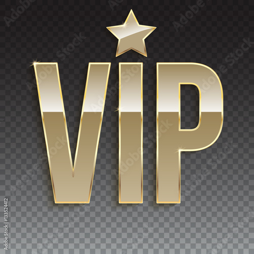 Golden symbol of exclusivity, the label VIP. Very important person - VIP icon with effect of glass reflection, sign of exclusivity with golden glow. Template for vip banners or card on trasparent