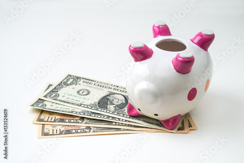 dead piggy bank with money