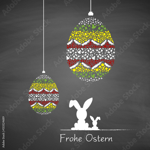 Ostermotiv | Ostereier und Osterhase | Frohe Ostern auf Schiefertafel