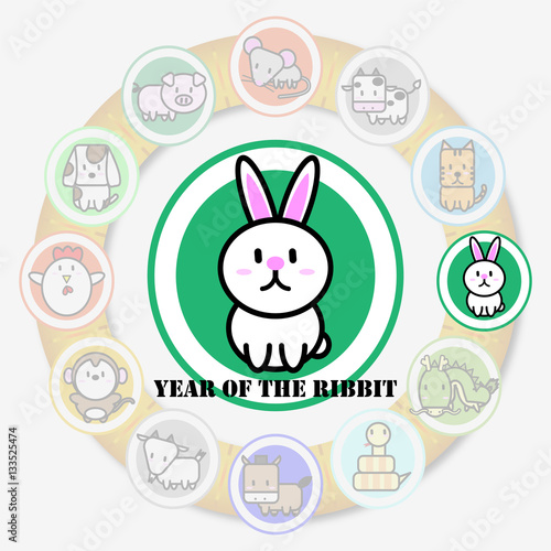 Year of the RABBIT with Circle animal sign of chinese zodiac fortune in asian culture