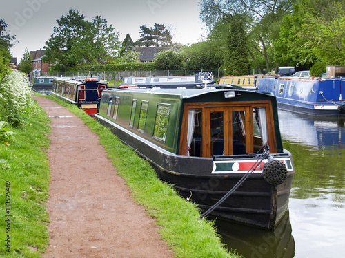 Mooring narrowboats at the towpath side in Penkridge on the Staffordshire and Worcestershire canal