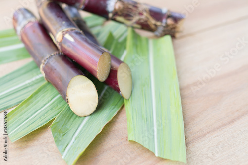 Close up sugarcane,Sugar cane on wood background.Close up Sugar cane on wood background.
