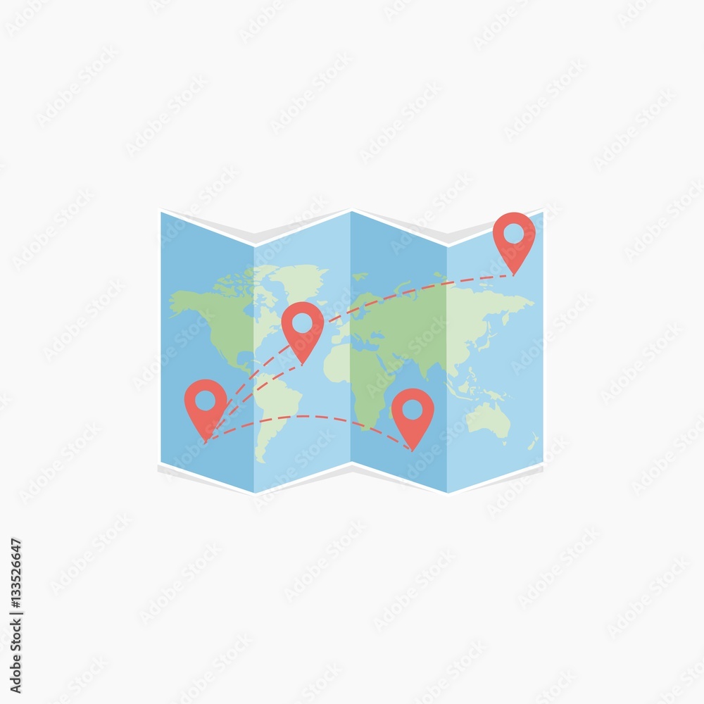 Vector map icon with Pin Pointers. Flat style Vector map icon with Pin Pointers. Flat style
