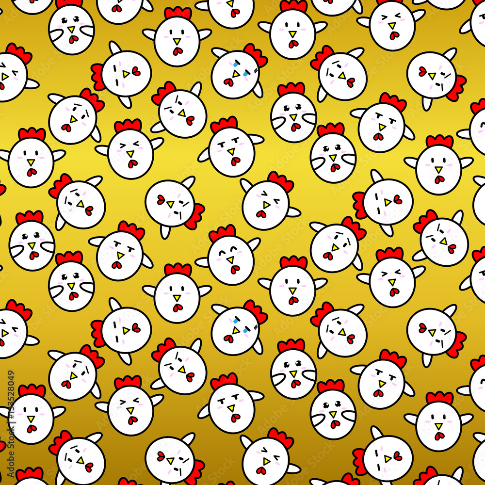 Variety emotion of chicken cartoon vector pattern on gold background Variety emotion of chicken cartoon vector pattern on gold background