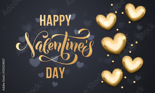Happy Valentine day golden hearts greeting card