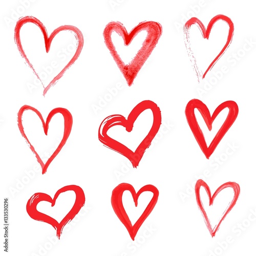 Hand drawn vector heart set with different tools like brushes, chalk, ink.