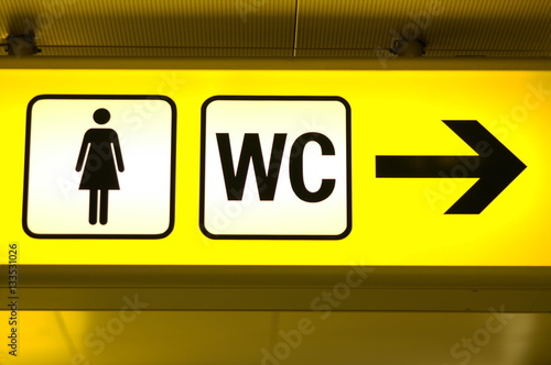 Sign, WC, ladies room, arrow to the right
