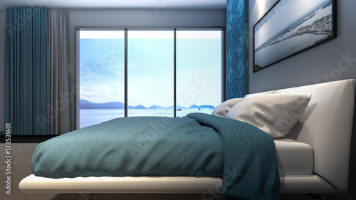 Luxury master bedroom seaview / 3D Rendering