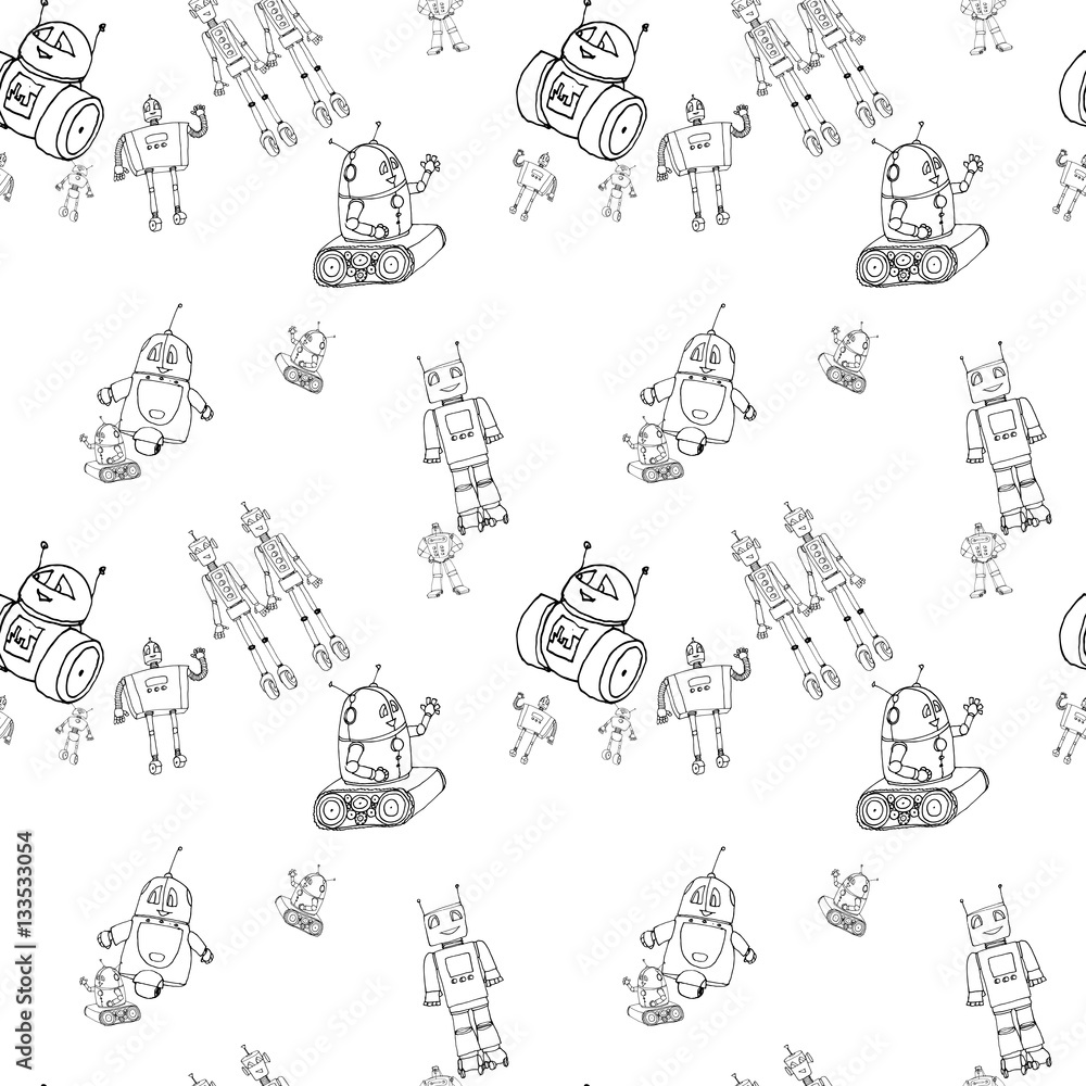 Obraz premium Robot doodles pattern.