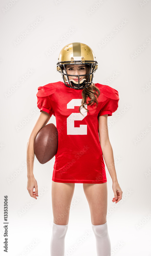 Beautiful female american football player