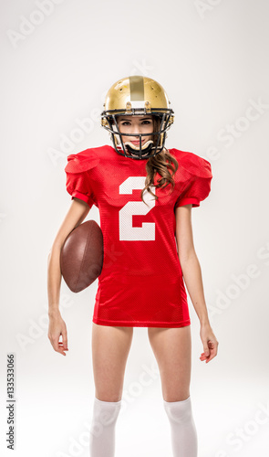 Beautiful female american football player