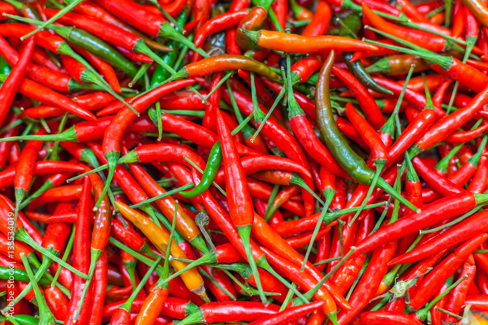 Selective focus of red chilli background