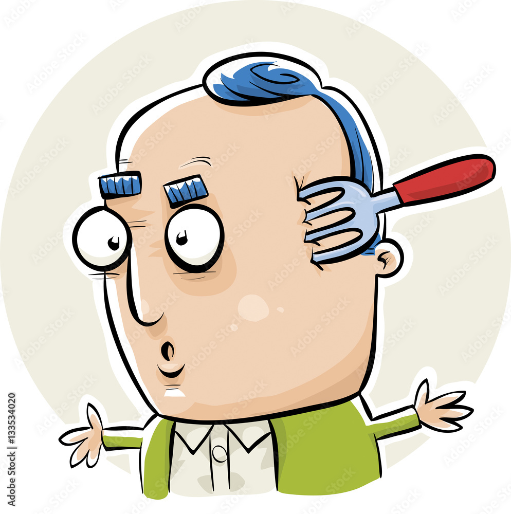 A shocked cartoon man who has been stabbed in the head with a fork. Stock  Vector | Adobe Stock