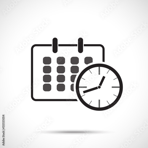 Calendar clock icon. Vector illustration of timing concept with clock and calendar icon. Line art style.