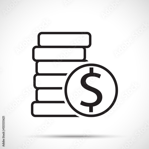 Coins icon isolated on white background. Line art style.