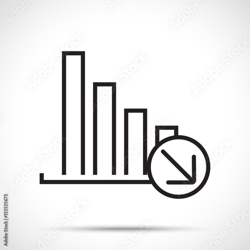 Infographic. Chart icon. Business graph with down arrow icon isolated on white background. Line art style. photo