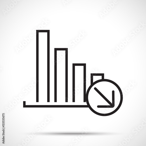 Infographic. Chart icon. Business graph with down arrow icon isolated on white background. Line art style.